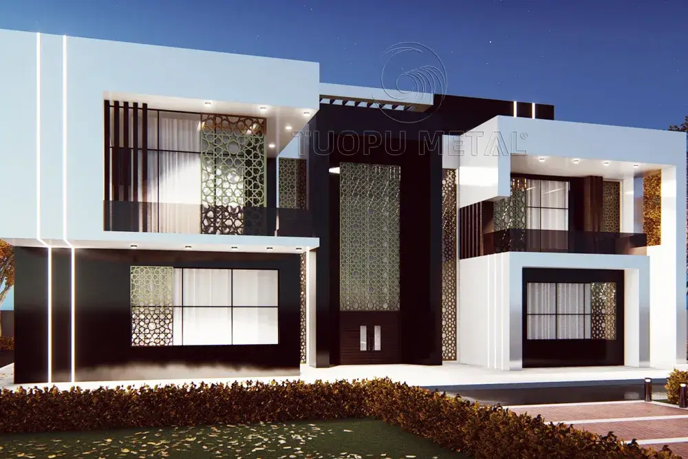 Mashrabiya aluminum panels serve as exterior decoration of the house