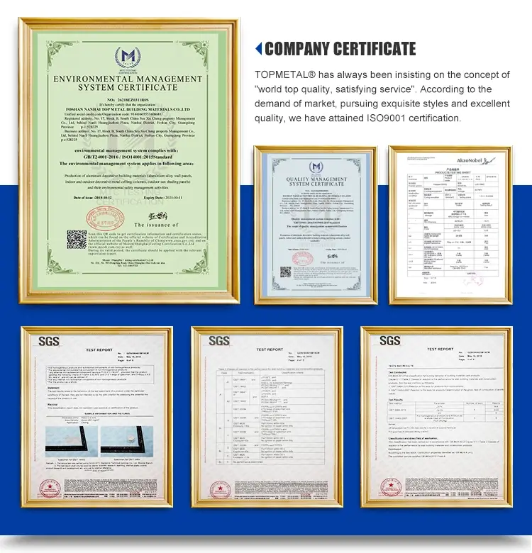 Tuopu Metal Aluminum Products Quality Certification