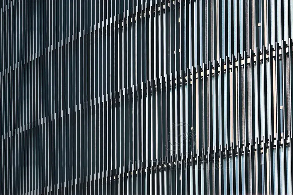 Vertical louvered wall on a commercial building