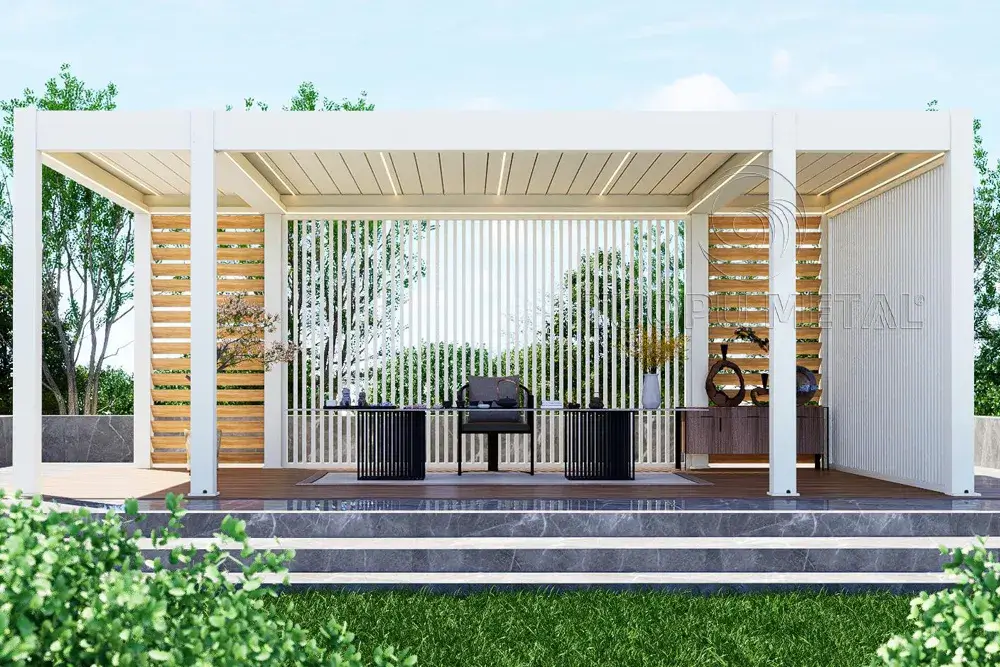 Showing the options for additional features of the aluminum louvered pergolas.