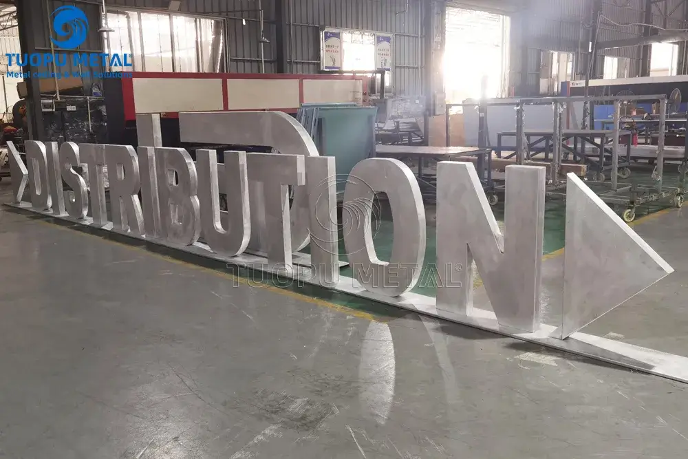 Led distribution logo stand before surface treatment
